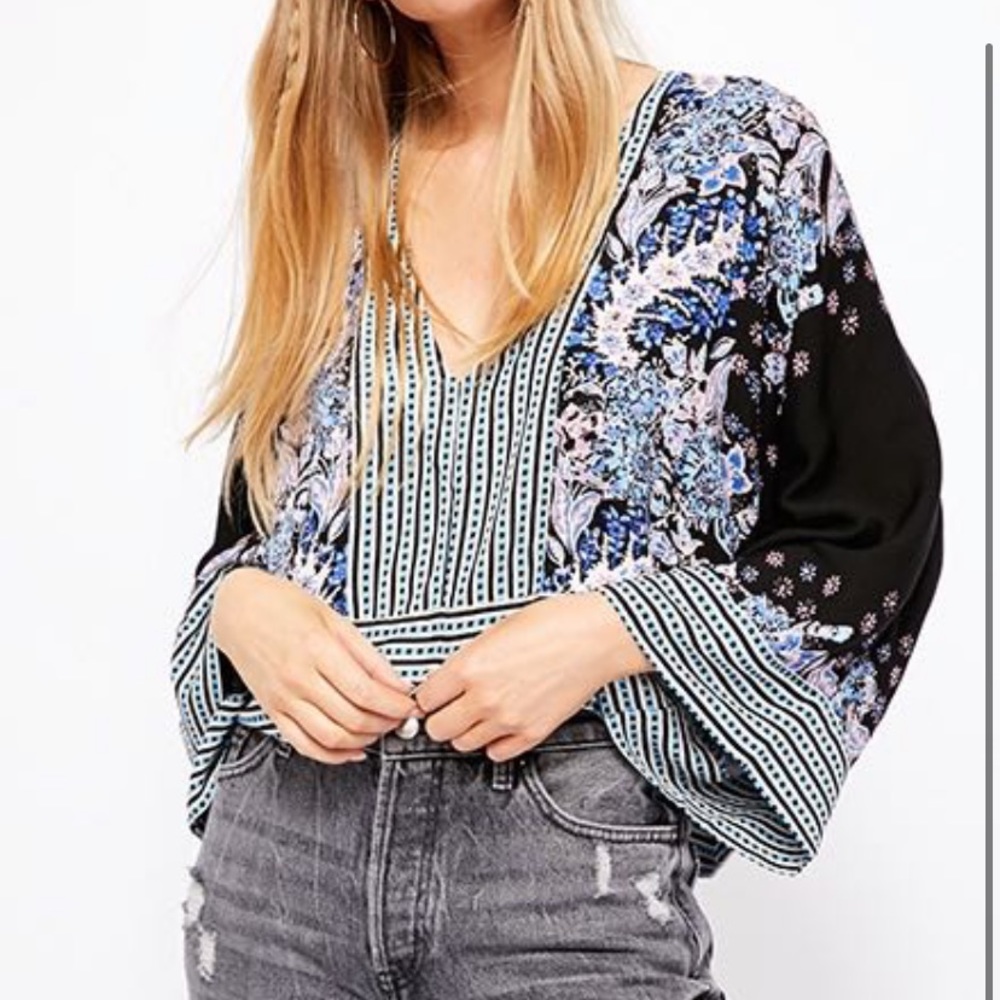 NWT - Free People • Mix n Match Oversized V-neck Blouse in Black Combo